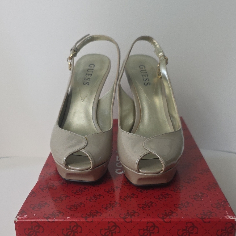 Guess Women's Beige Peep Toe Slingback Heels